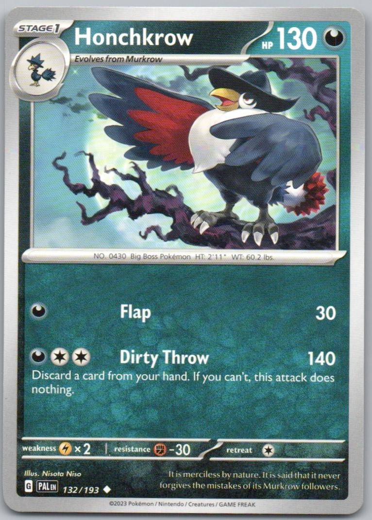 Honchkrow 132 Normal Darkness Card - Paldea Evolved