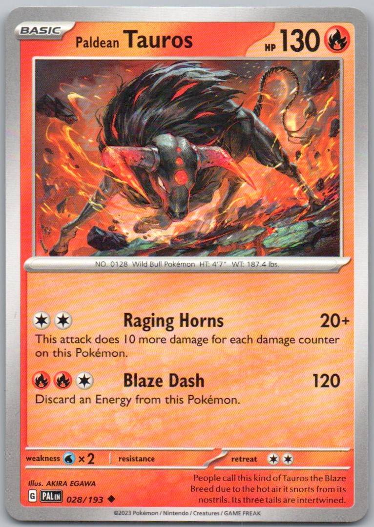 Paldean Tauros 028 Normal Fire Card - Paldea Evolved
