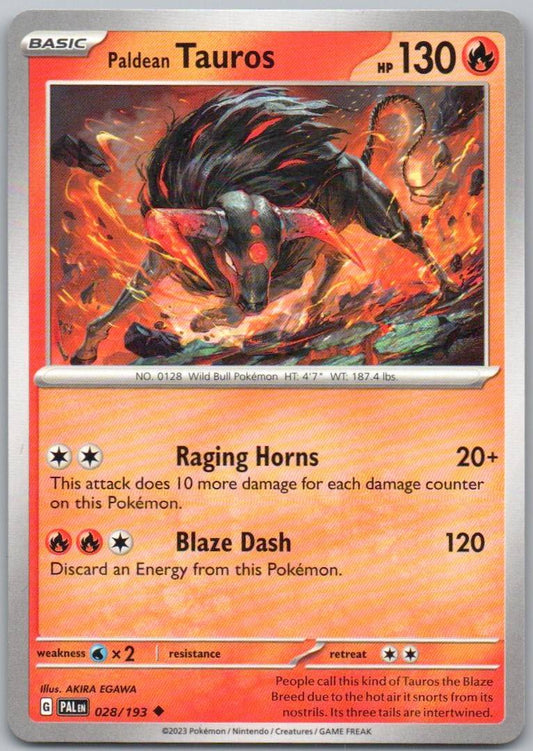 Paldean Tauros 028 Normal Fire Card - Paldea Evolved