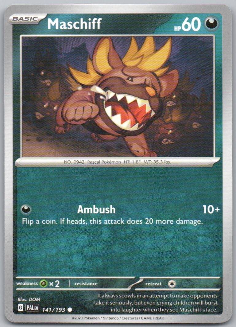 Maschiff 141 Normal Darkness Card - Paldea Evolved