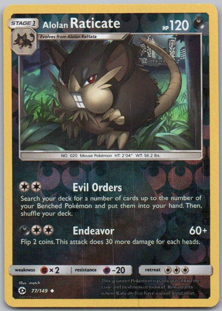 Alolan Raticate 77 Reverse Holo Darkness Card - Sun & Moon Base