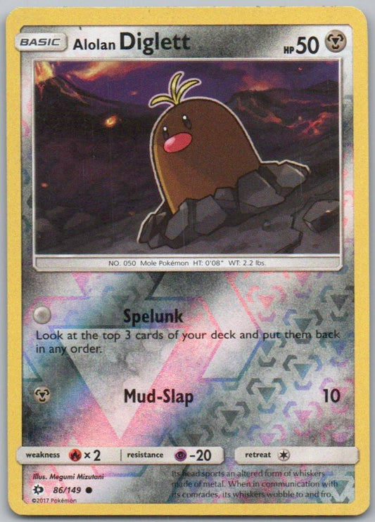 Alolan Diglett 86 Reverse Holo Steel Card - Sun & Moon Base