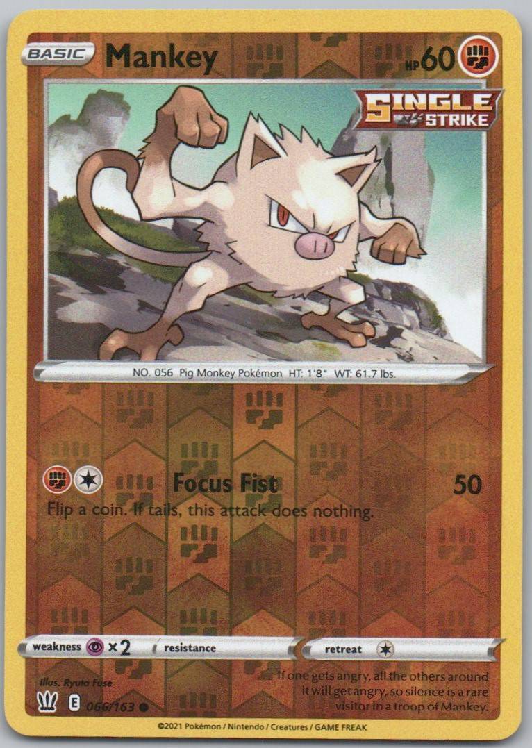 Mankey 066 Reverse Holo Fighting Card - Battle Styles