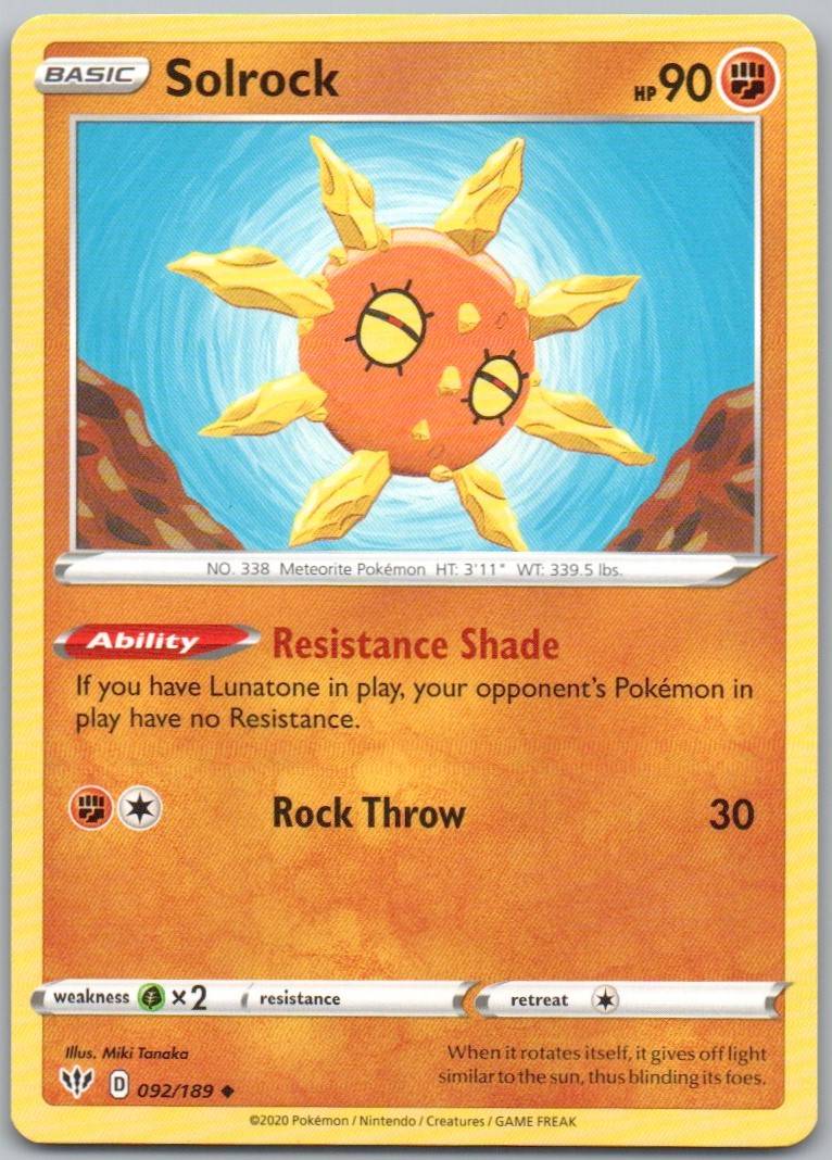 Solrock 092 Normal Fighting Card - Darkness Ablaze