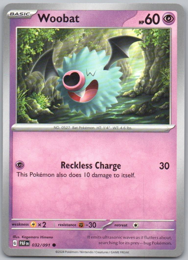 Woobat 032 Normal Psychic Card - Paldean Fates