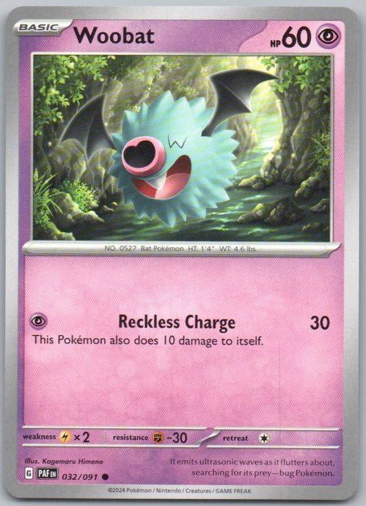 Woobat 032 Normal Psychic Card - Paldean Fates