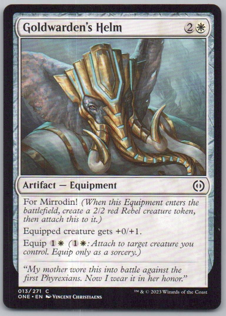 Goldwarden's Helm 13 Normal Artifact Card - Phyrexia: All Will Be One