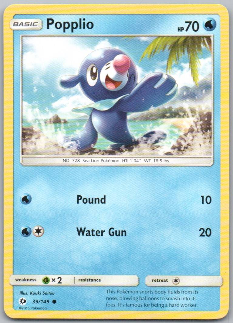 Popplio 39 Normal Water Card - Sun & Moon Base