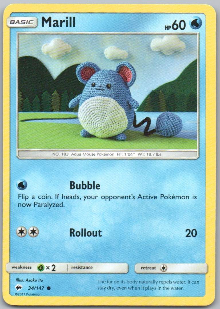 Marill 34 Normal Water Card - Burning Shadows