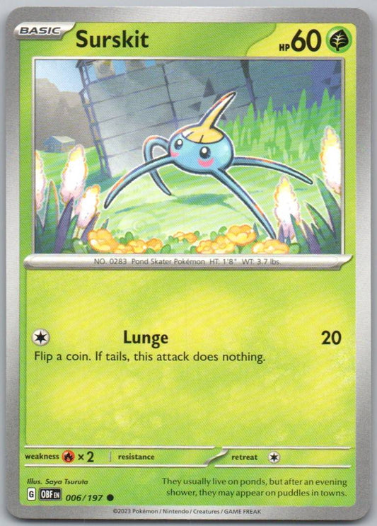 Surskit 006 Normal Grass Card - Obsidian Flames